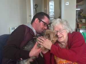 New friendships in Edinburgh - Volunteer Ali with his dog Vinnie and VIP Annie